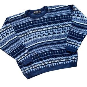 Vintage Scandia Knit 80s Y2K  Grandpa Dad Sweater Blue
